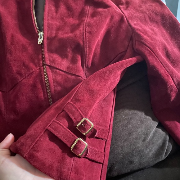 Maroon genuine suede leather jacket - Picture 3 of 5